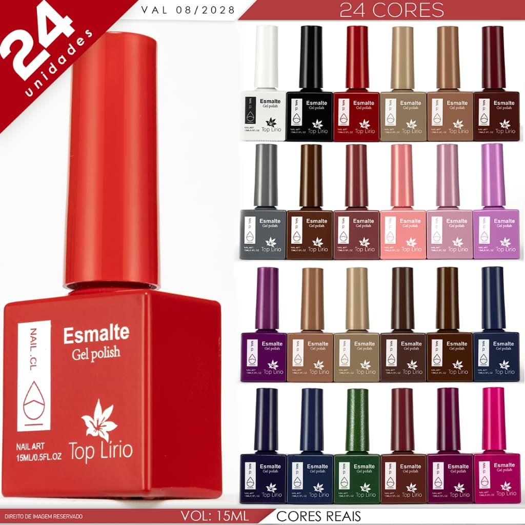 Kit 24 Esmaltes em Gel TOP LIRIO p/ Unhas em Gel Manicure Profissional
