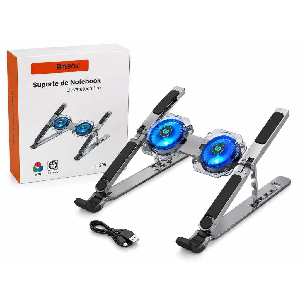 Suporte Notebook Gamer Hrebos Rgb 2 Coolers Elevatetech Pro