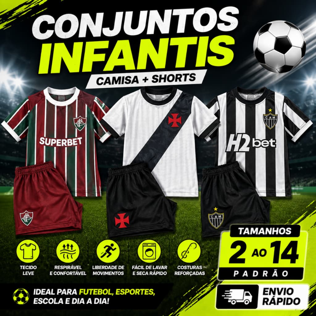 Kit Esportivo Infantil Futebol Camisa Shorts Respirável - Envio Imediato !!!