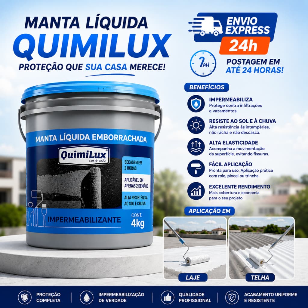Manta Líquida Emborrachada Quimilux 4kg Impermeabilizante Branco Alta Elasticidade