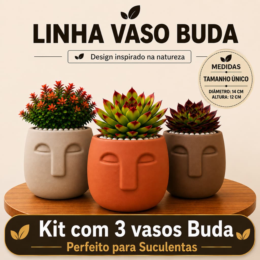 3 Vasos Polietileno Decorativo Cachepot para Plantas Suculenta Jardim Paisagismo Sala Varanda Área Interna BUDA