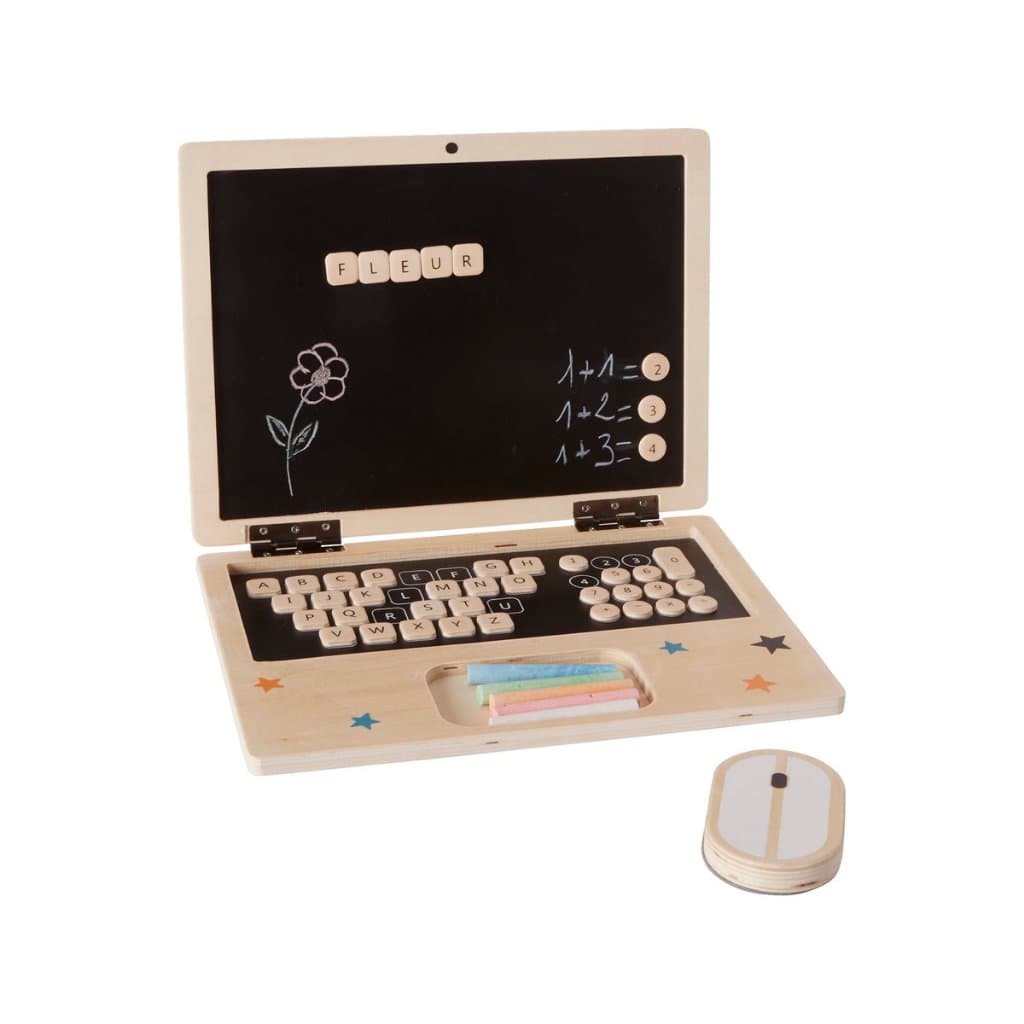 Notebook brinquedo de madeira com lousa magnética e giz