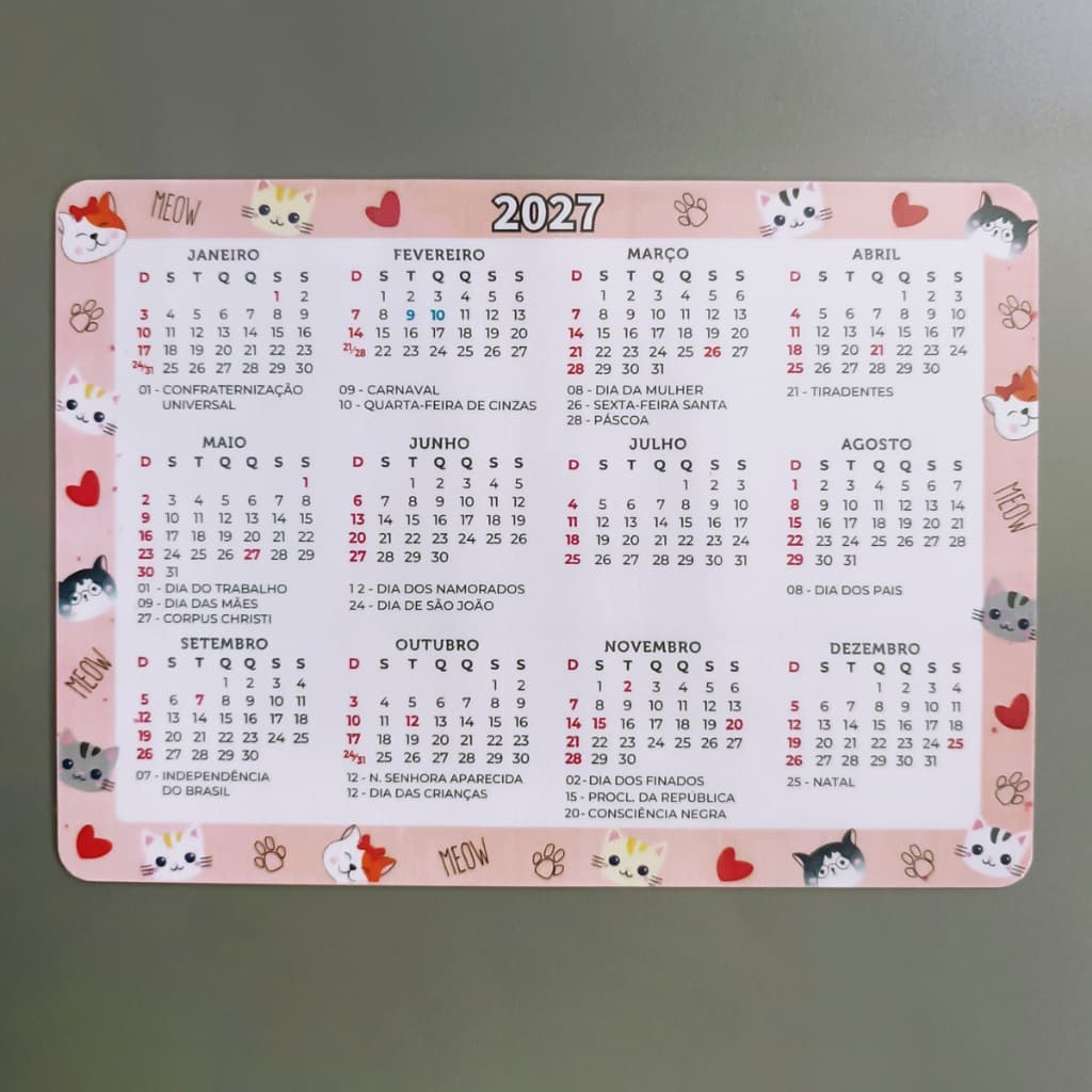 Calendário Magnético Animais Fofos Kawaii Cute Gatinho E Doguinho Calendário de Pets