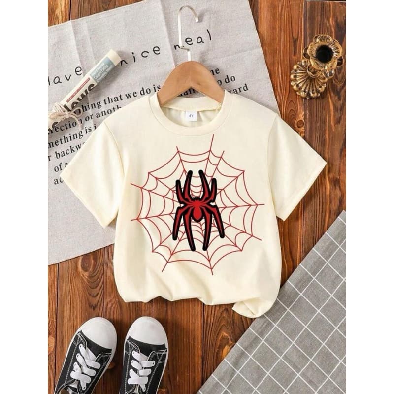 Camiseta infatil unissex aranha teia de Manga Curta Casual de Verão com Estampa de Aranha para Menino Jovem