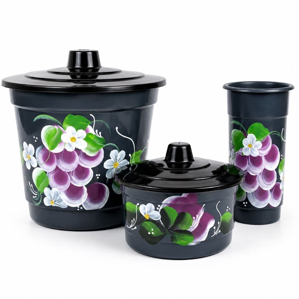 Kit Pia Cozinha 3 Peças Verde Estampado Porta Detergente Lixeira e Porta Sabão Organizador de Pia