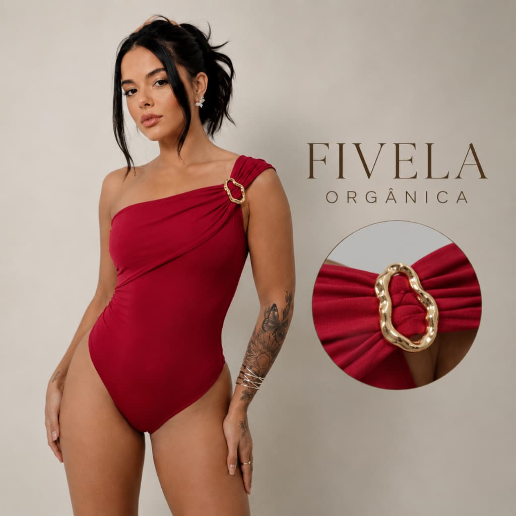 Body Fivela Orgânica Um Ombro Só Tecido Suplex Premium Elegância e Conforto.