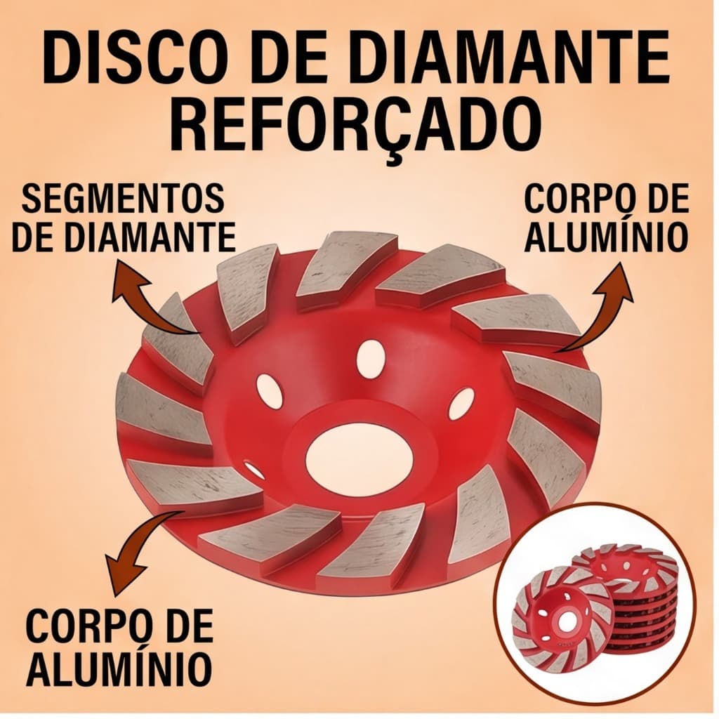 Disco Copo Diamantado Reforçado para Lixar Concreto, Pedra e Cerâmica Ferramenta de Desbaste