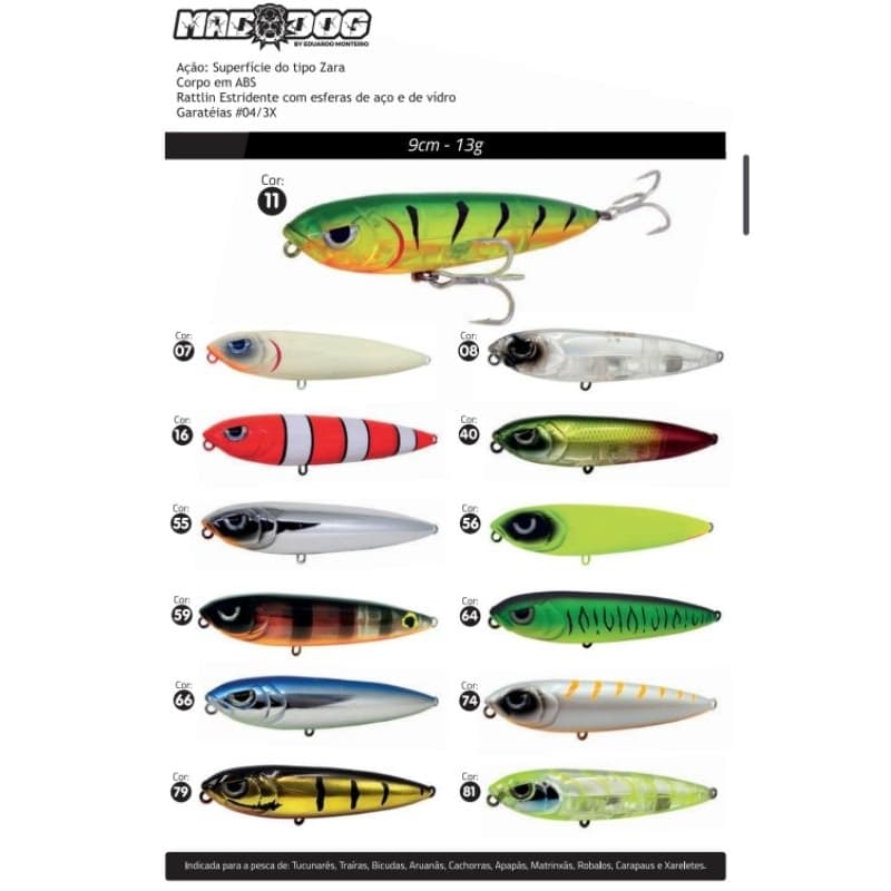 Isca Artificial Yara Mad Dog 9cm 13g – Superfície Zara de Alta Performance para Tucunaré, Traíra e Robalo