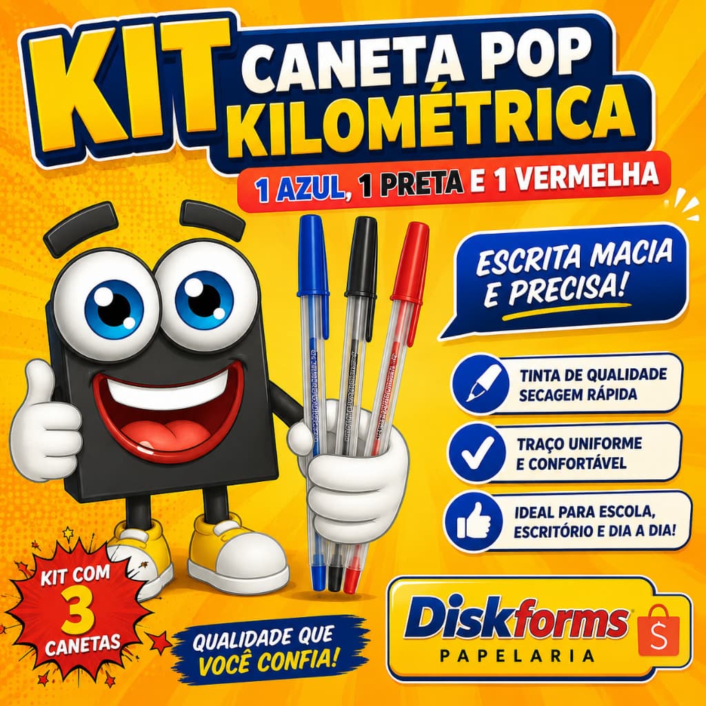Caneta Esferografica Kilometrica 100 Pop 1.0 Paper Mate kit c/3 cores