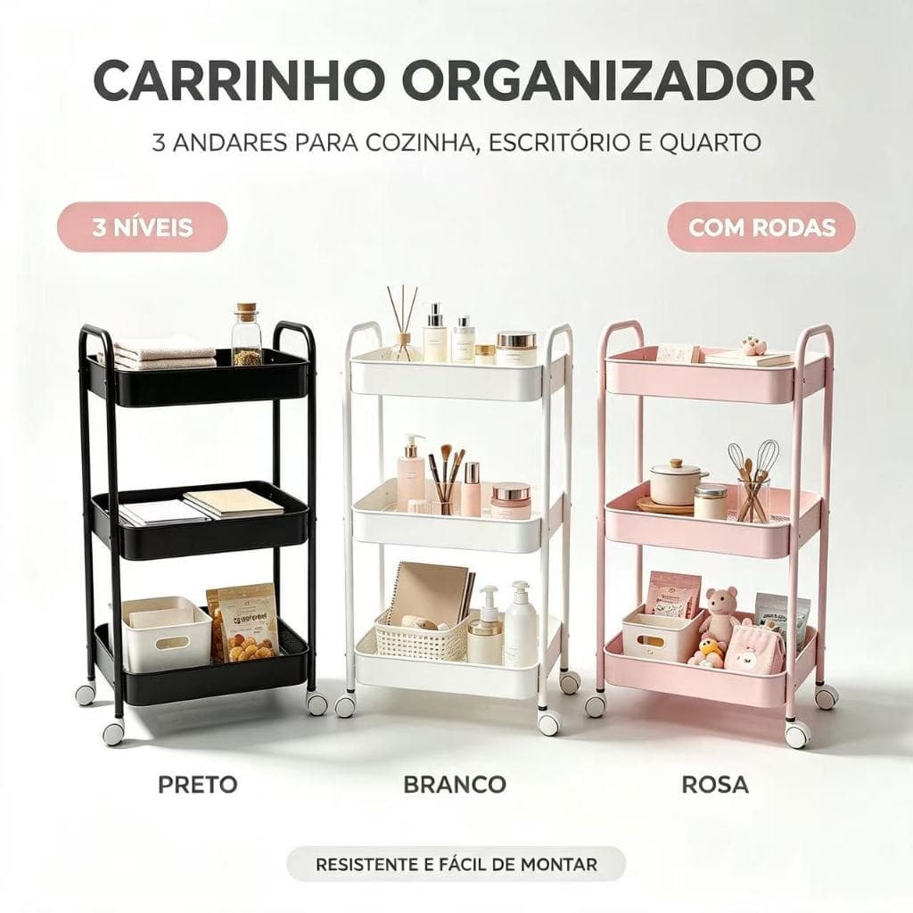 Carrinho Organizador Multiuso Gala Prateleiras Rodinha