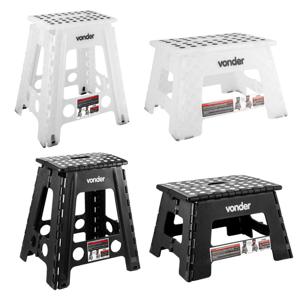 Banqueta Plástica Dobrável Vonder Antiderrapante 150kg 220mm e 450mm Preta ou Transparente