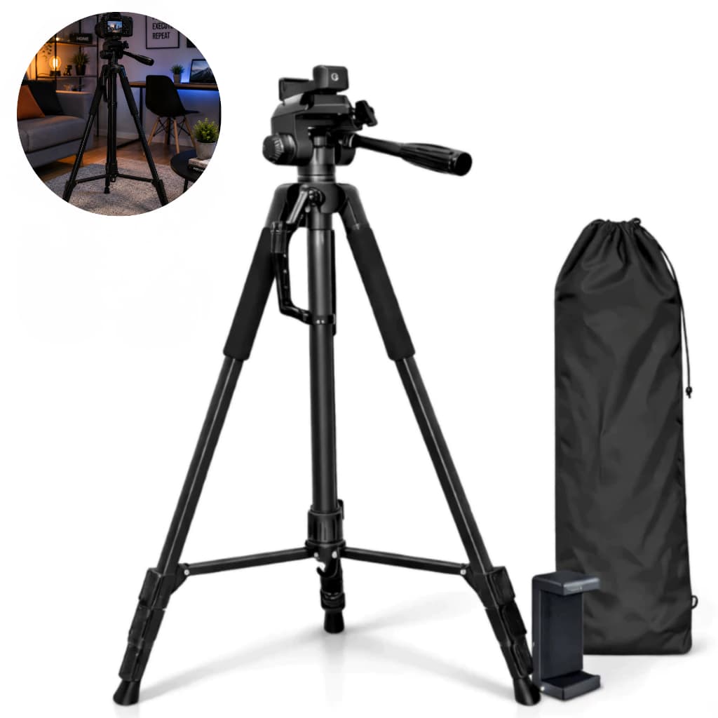 Tripé 1,80m Universal Suporte para Celular, Câmera Canon Nikon Sony até 2,5kg e Bolsa Transporte