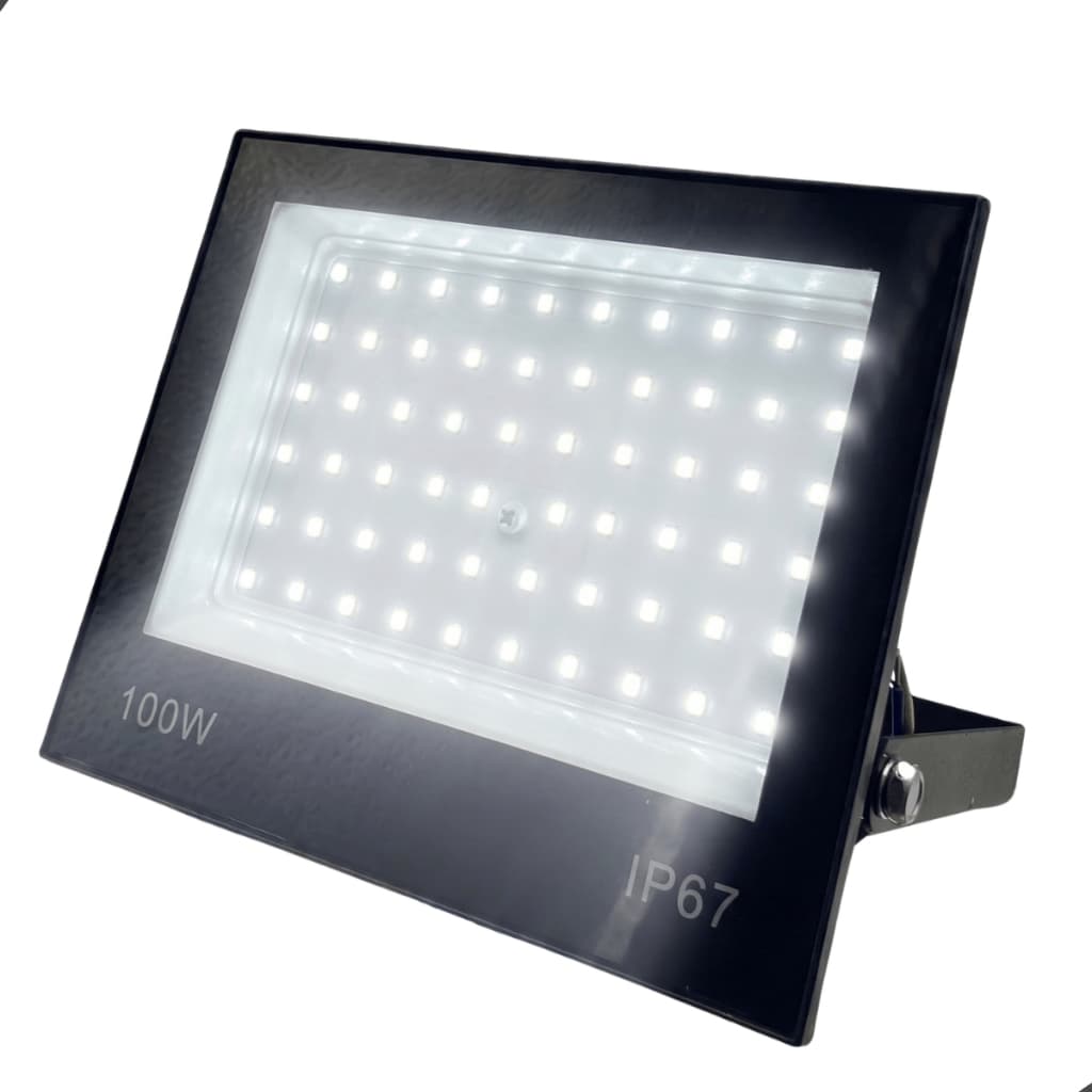 KIT Refletor LED 100W IP67 Bivolt Prova D'Água Branco Frio 6500K Uso Externo Jardim Fachada Garagem Holofote