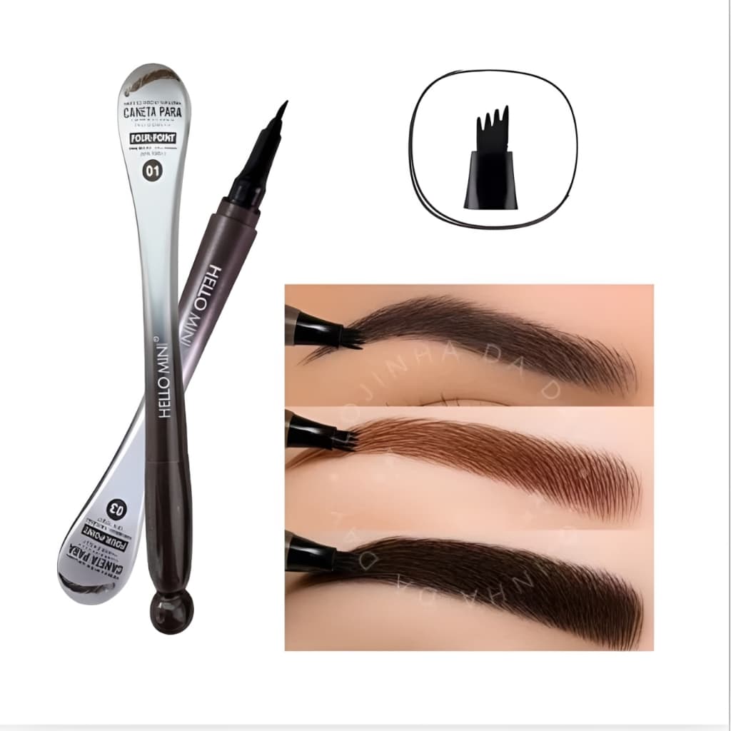 Caneta para Sobrancelha 4 Pontas Hello Mini Castanho Claro 02 Efeito Microblading à Prova d'Água