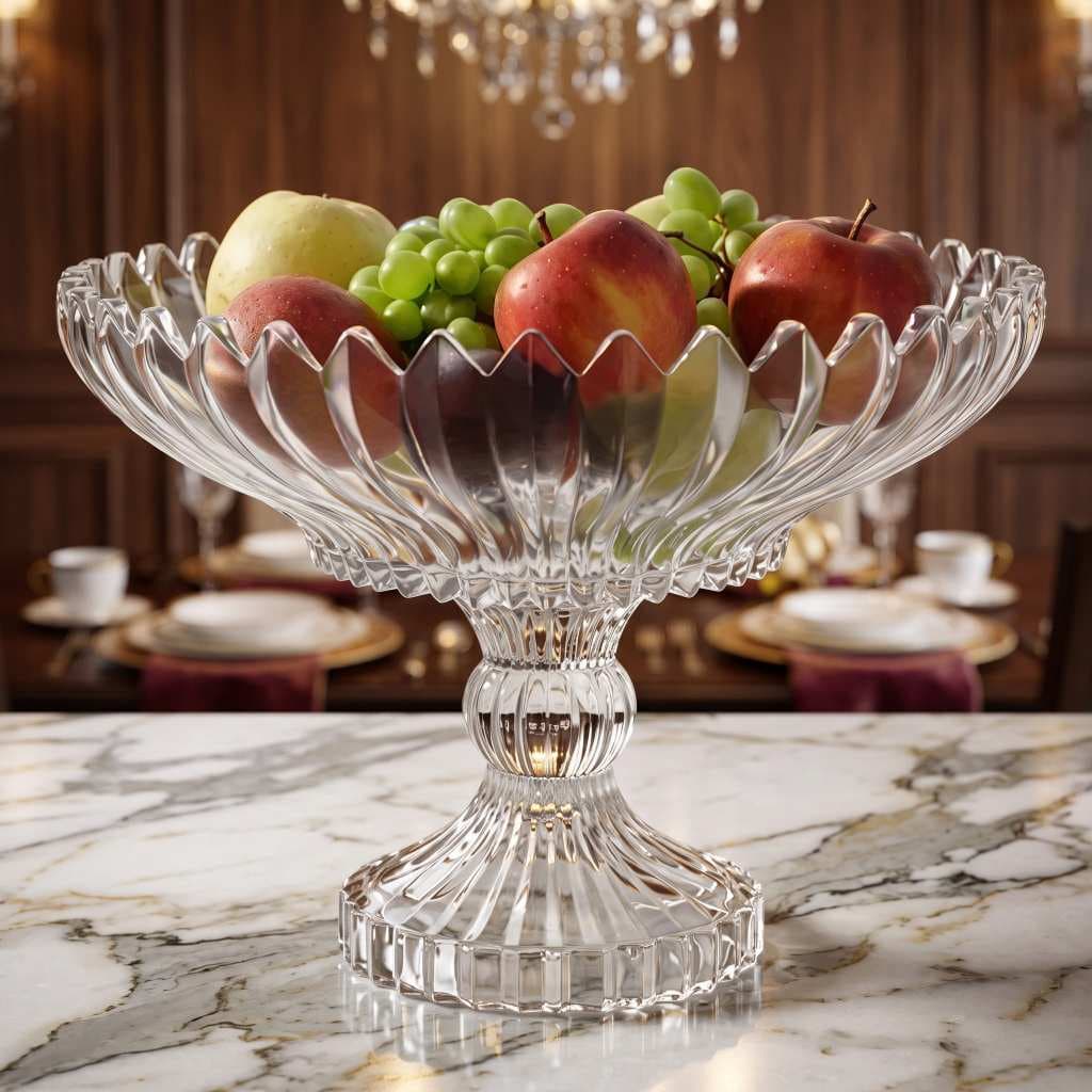 Fruteira Centro De Mesa Cristal Com Pé Vidro Transparente Brasilia 30CM Decoração ENVIO IMEDIATO