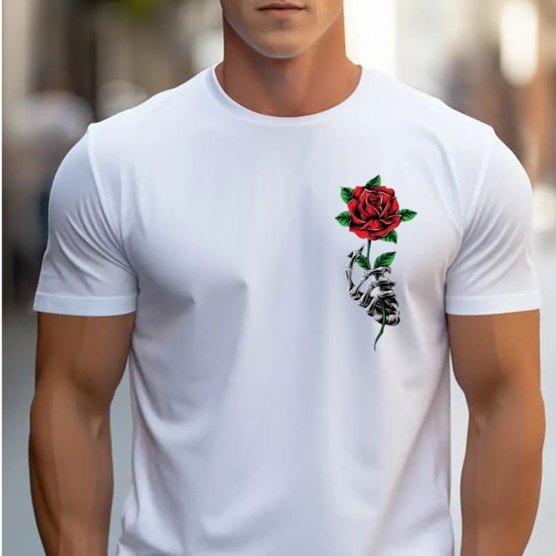 Camiseta Rosas T-Shirt Masculina Camisa StreetWear 100% Algodão Slim Fit