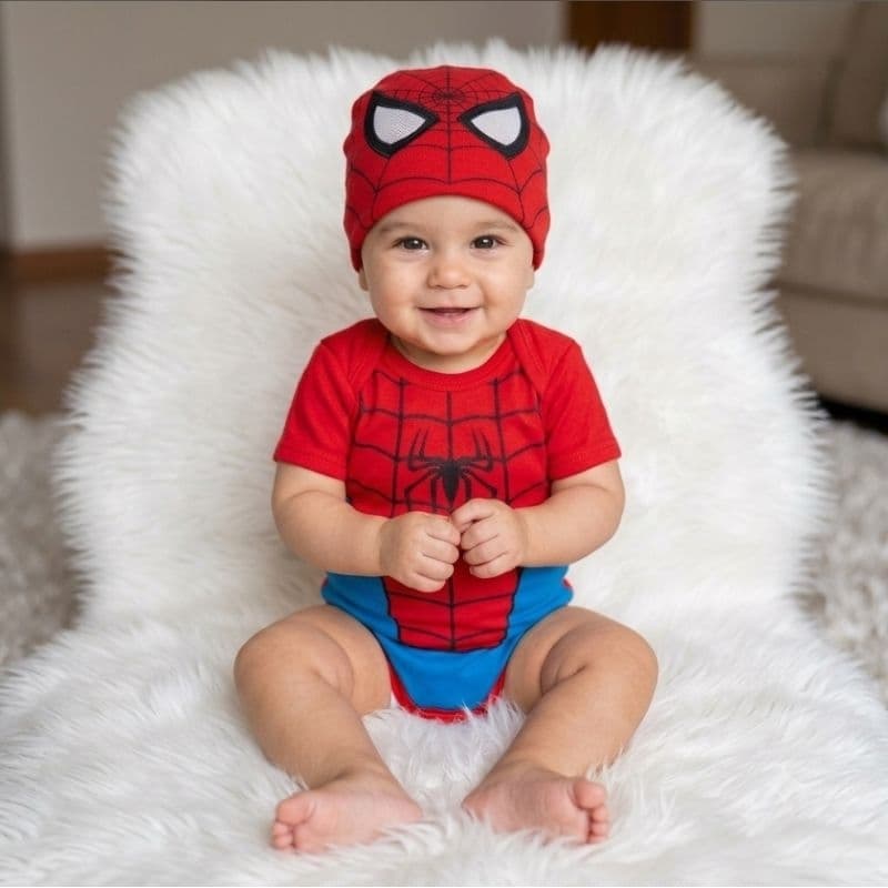 Body Bebê Homem Aranha Com Touca Fantasia Mesversário Ensaio Fotográfico Promoção Bory Super Heróis
