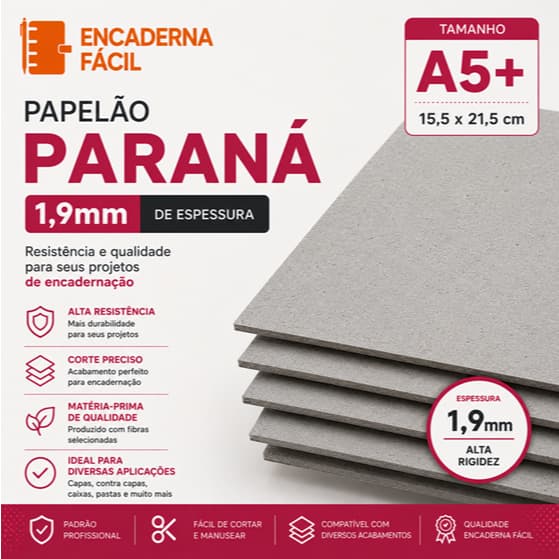 Papelão Paraná 1,9mm - 200 Placas Capa Agenda A5+ 15,5x21,5cm