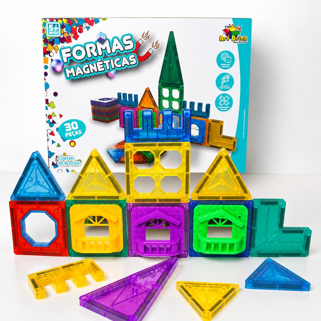 Blocos de Montar Magnéticos Construção Brinquedo Educativo Infantil 20/30 Peças Formas