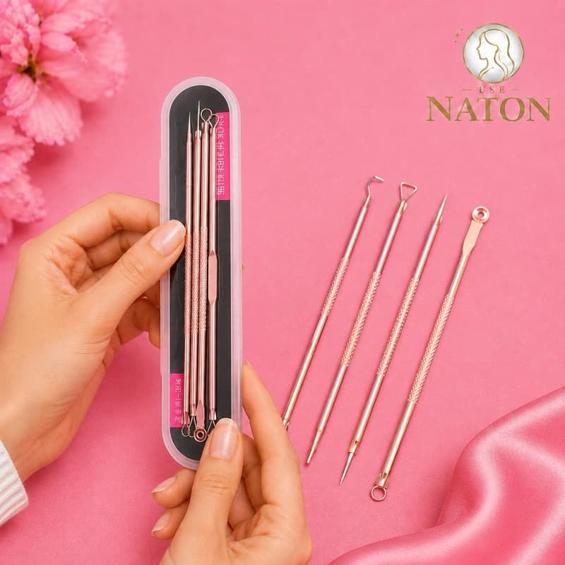 Kit Extrator de Cravos 4 Peças em Aço Inox – Limpeza Profunda da Pele | Removedor de Cravos e Espinhas Use Naton