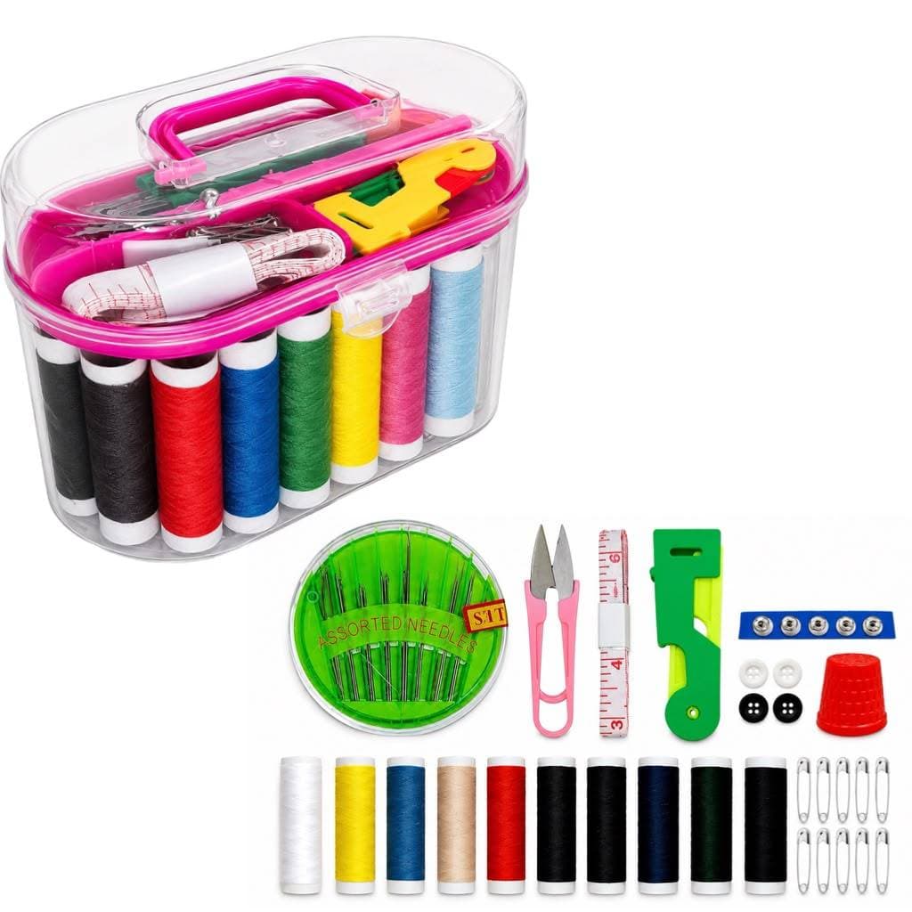 Kit de Costura Completo 56 Peças com Estojo Organizador Portátil Linhas Agulhas Fita Métrica para Viagem
