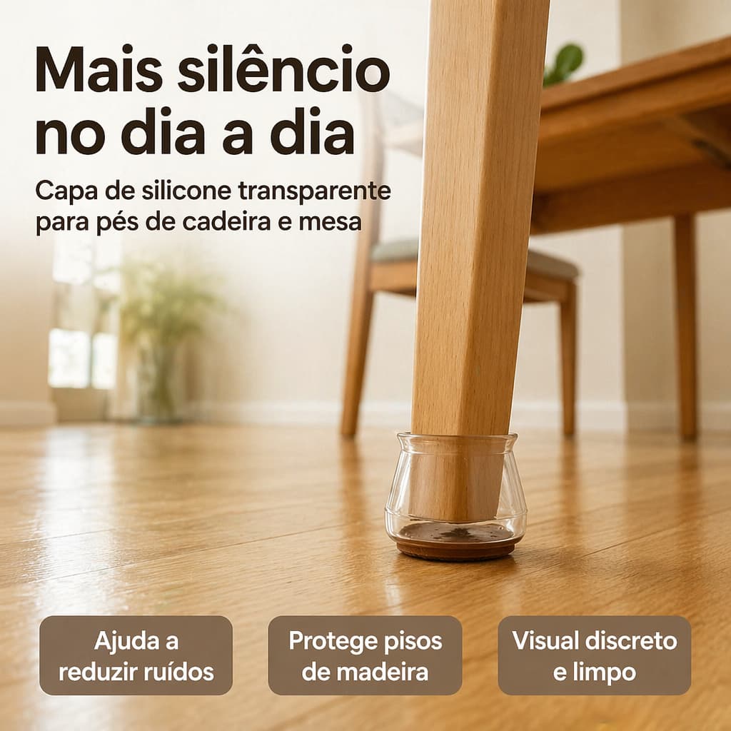 Kit 4 Peças Protetor de Silicone para Pés de Cadeira e Mesa Antiderrapante e à Prova de Impacto
