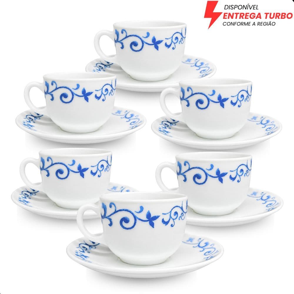 Conjunto de 6 Xícaras 150ml E 6 Pires - 12 Peças – Jogo de Xícaras Ideal para Chá, Café e Cappuccino