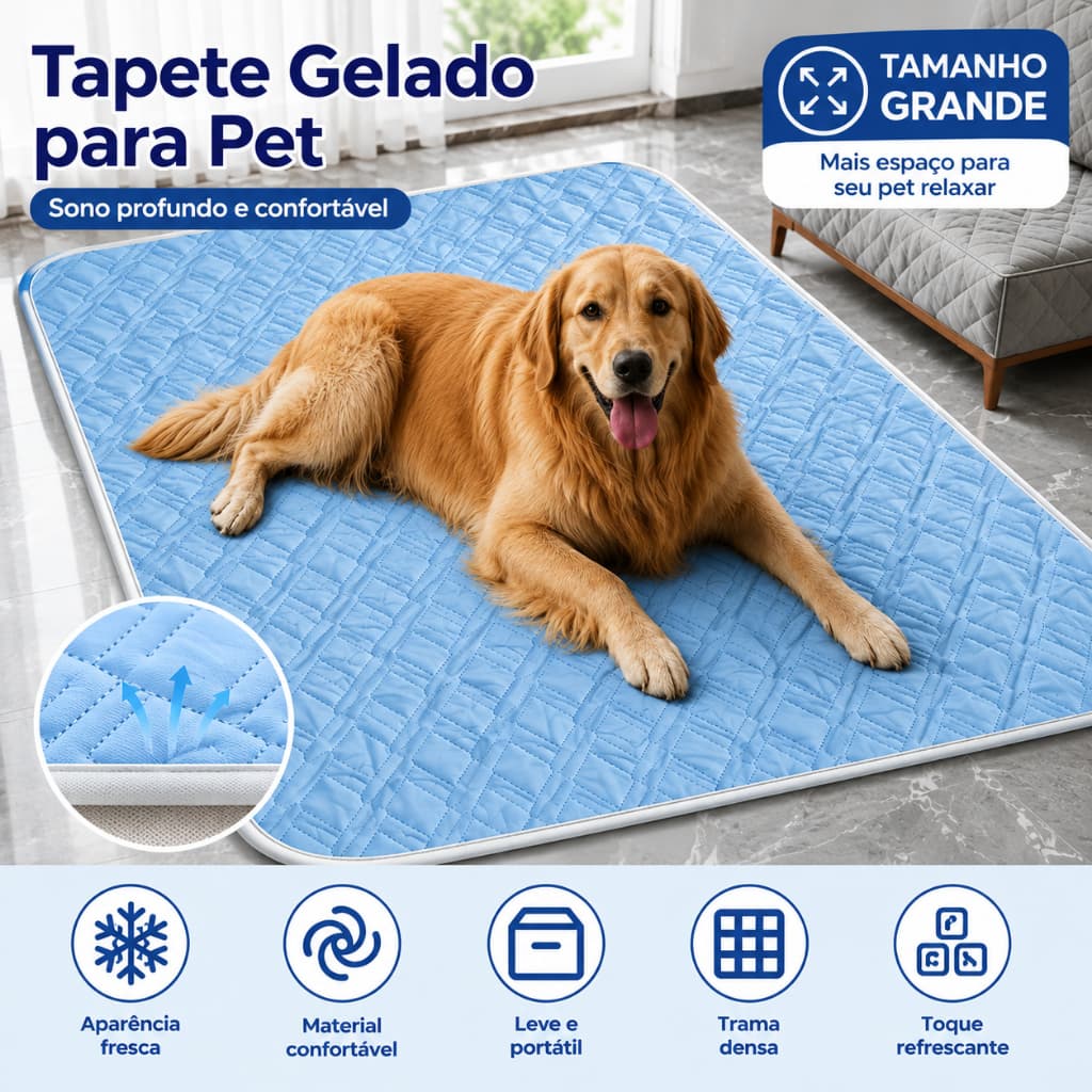 Tapete Gelado Pet 50x70cm Refrescante Para Cachorro e Gato Resfriamento Instantâneo Dobrável Lavável