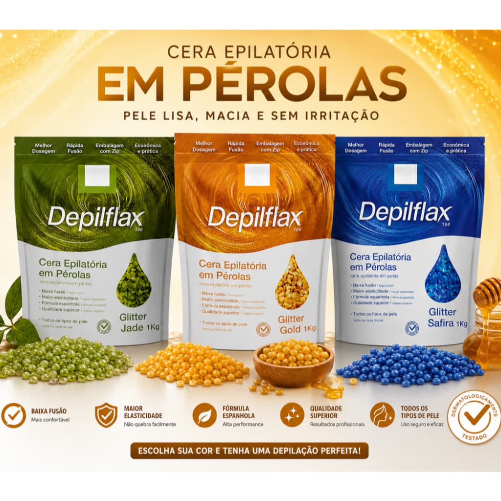 Cera Depilatória Depilflax Pérola 1kg | Glitter Gold, Jade ou Safira