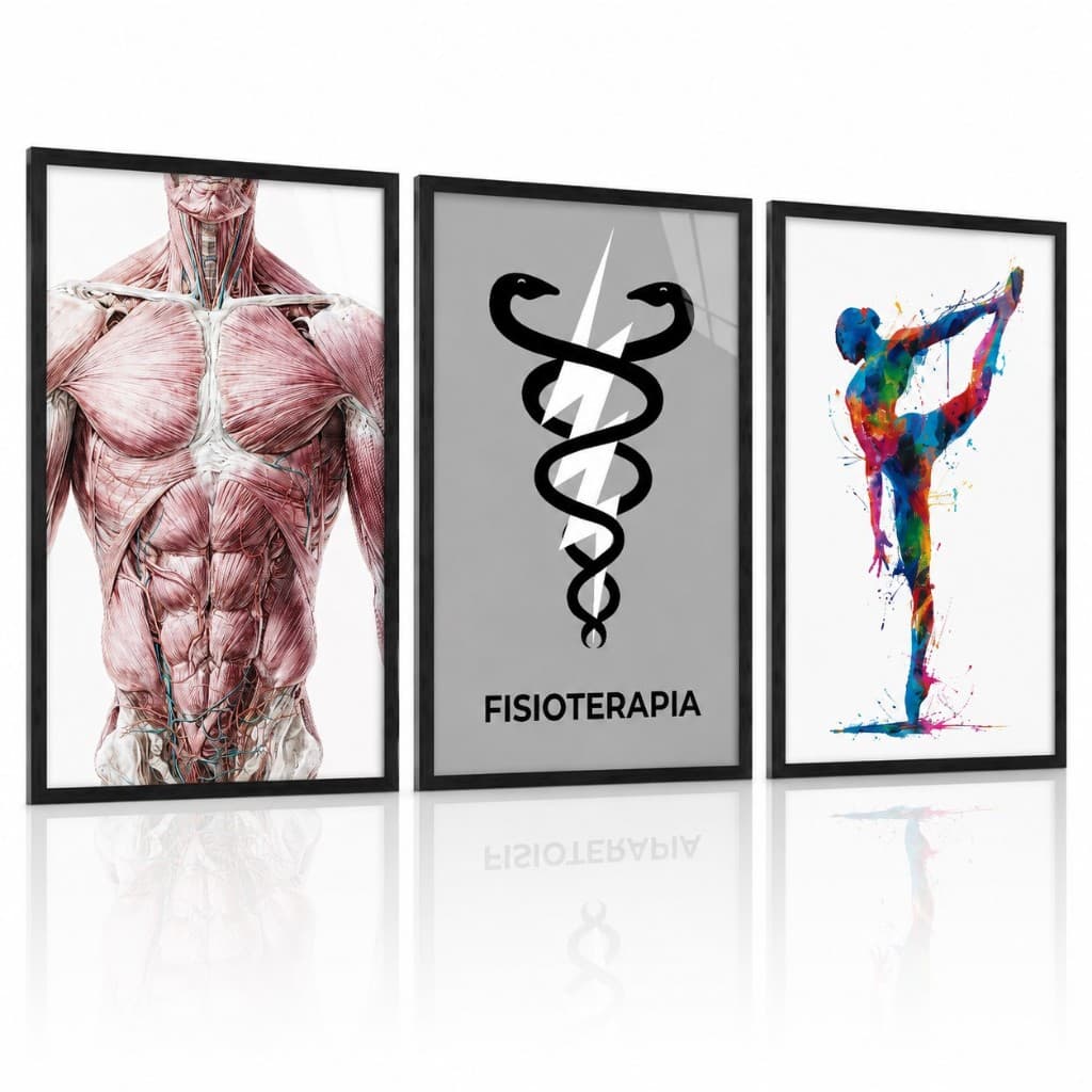 Kit Quadro Decorativo 3 Peças Profissões Fisioterapia Saúde Bem Estar