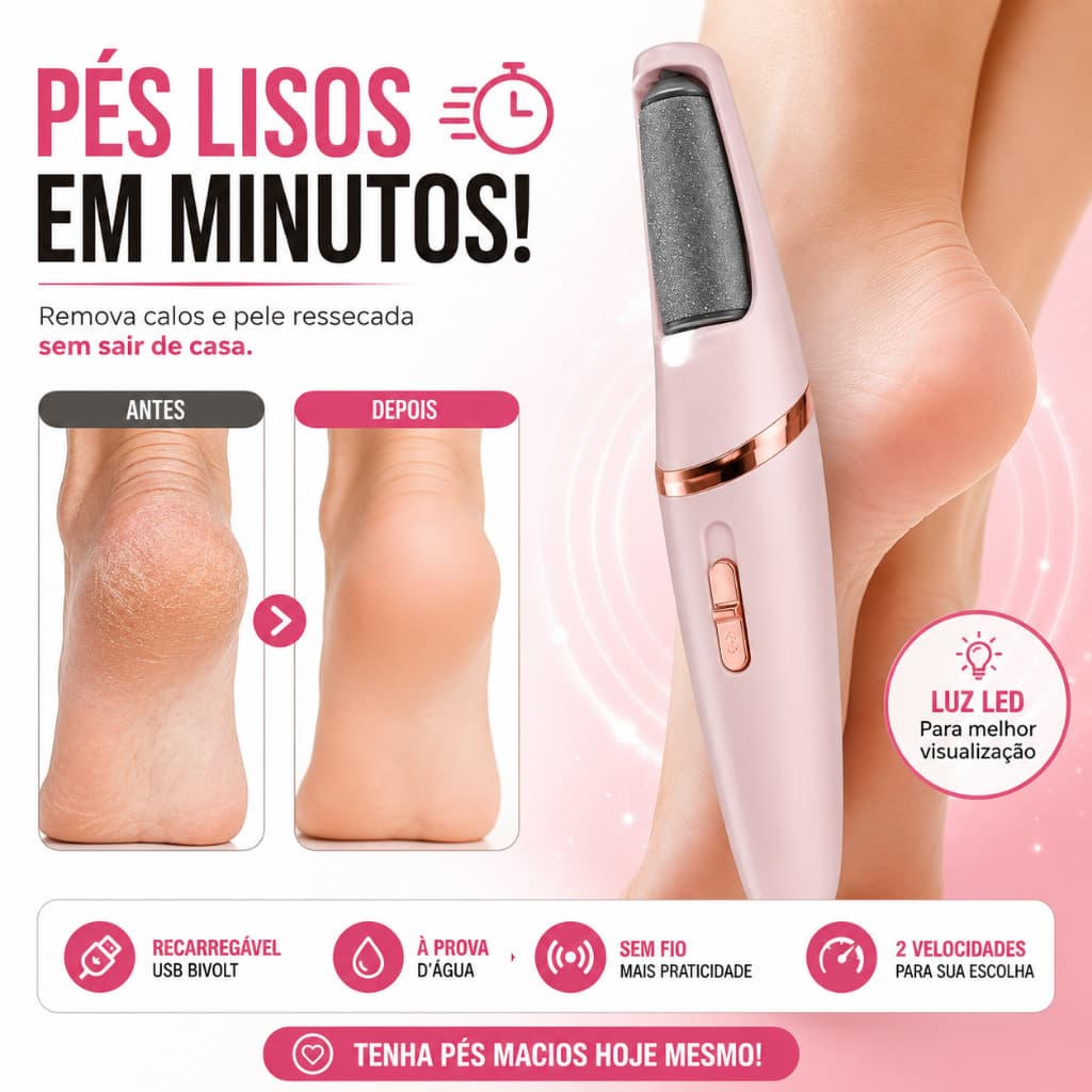 Lixa de Pé Elétrica Recarregável USB Removedor de Calos À Prova D'Água Pedicure Portátil Bivolt