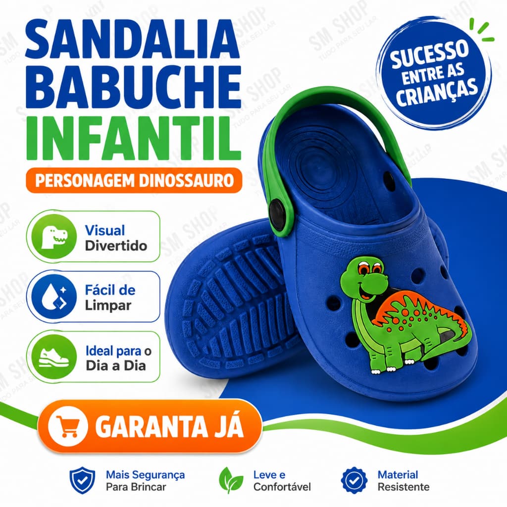 Sandália Babuche Infantil Dinossauro Menino Confortável Antiderrapante Leve Presente