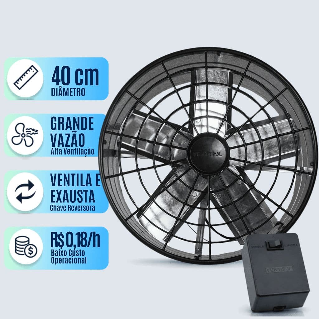 Ventilador Exaustor Axial 40cm Ventisol Parede Alta Vazão Coifa Com Reversão Para Cozinha Lanchonete