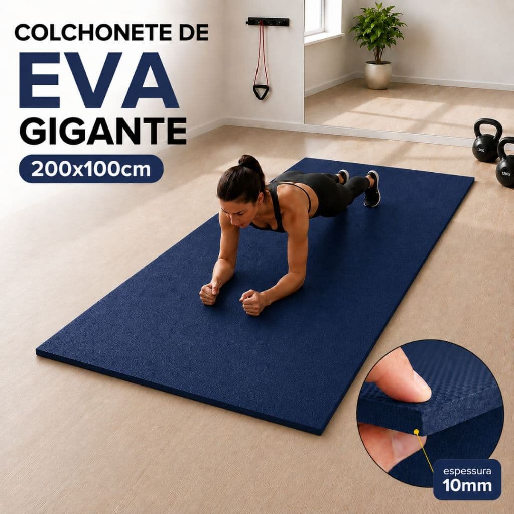 Colchonete EVA Grande 200x100cm 10mm Proteção Antiderrapante Impermeável Exercício Yoga Pilates