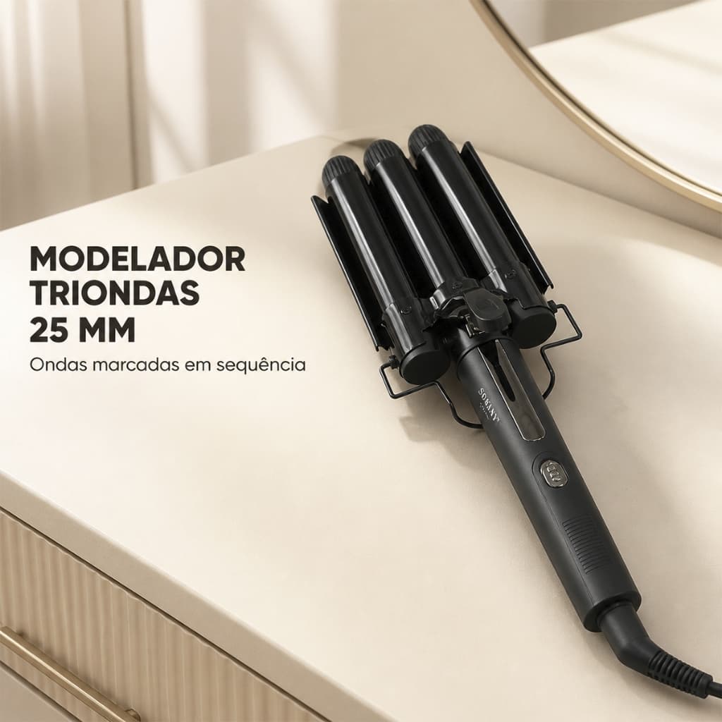 Modelador de Cachos Para Ondas No Cabelo Triondas 3 Tubos Cacheador Babyliss Profissional