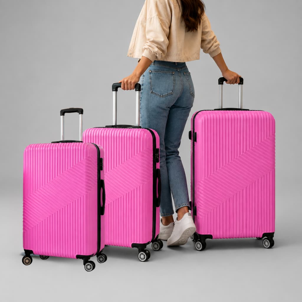 Kit 3 Malas de Viagem Padrão P/M/G Rígidas ABS com Cadeado Numérico e Rodas 360
