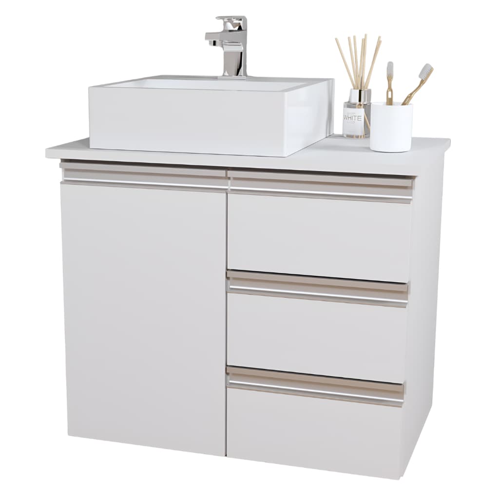 Balcão Móvel Gabinete 60cm 100% MDF Para Banheiro Com Tampo e Cuba - Design Moderno - Com Fundo