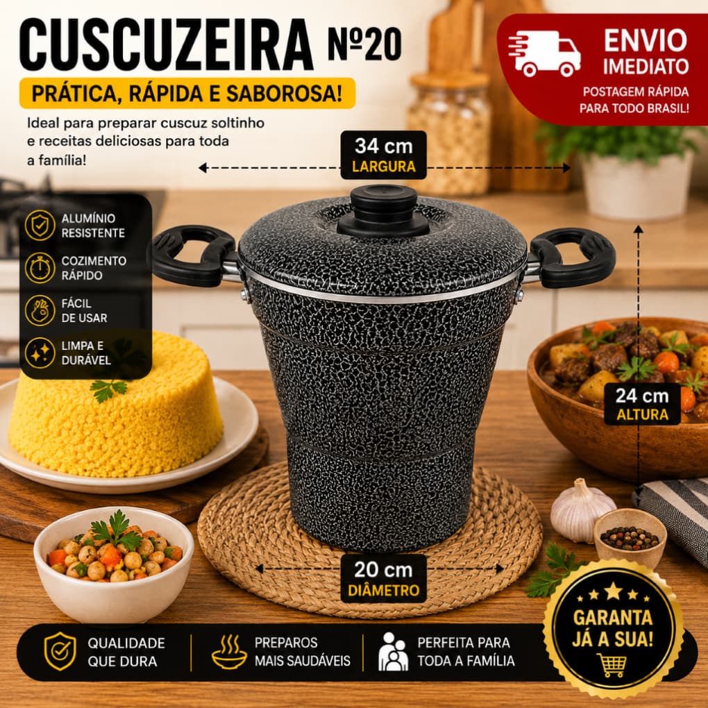 Panela Cuscuzeira Craqueada N20 Caçarola Grande Em Alumínio Para Cuscuz e Alimentos a Vapor