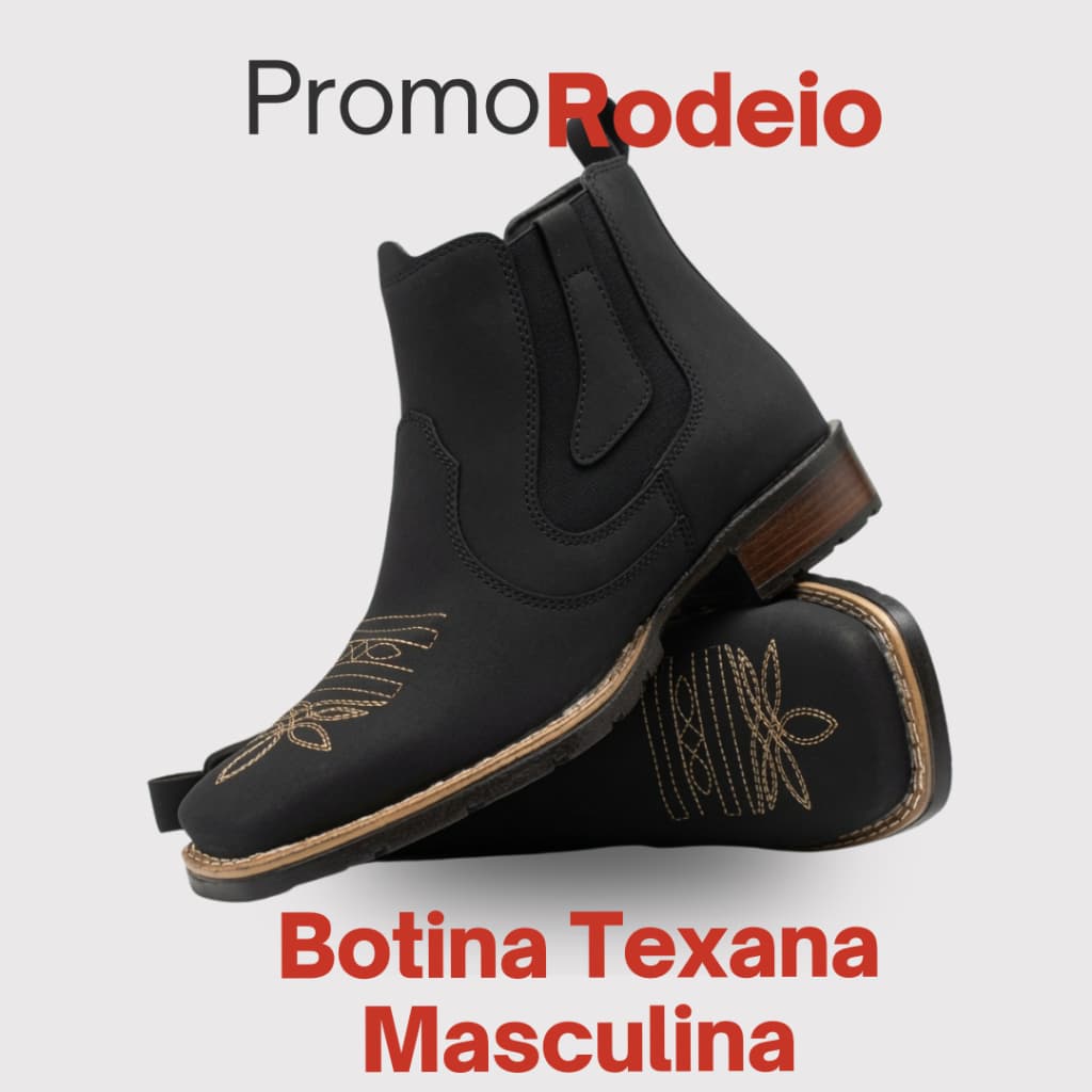 Botina Bota Texana Country Masculina Bico Quadrado Bordado Rodeio