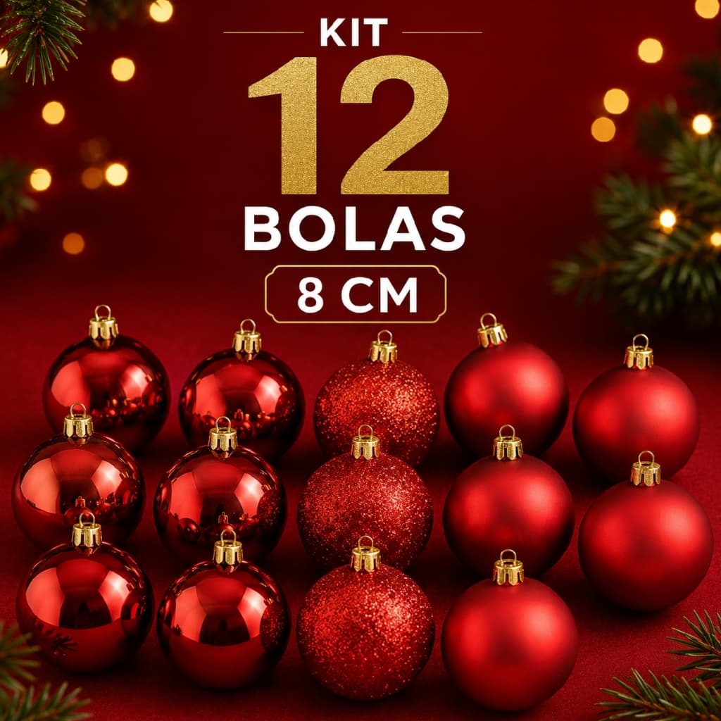 Bolinhas Para Árvore de Natal 8cm Enfeites 6/12 Unidades Pendentes Decoração Natalina Fosca Brilhante Glitter Item Luxo
