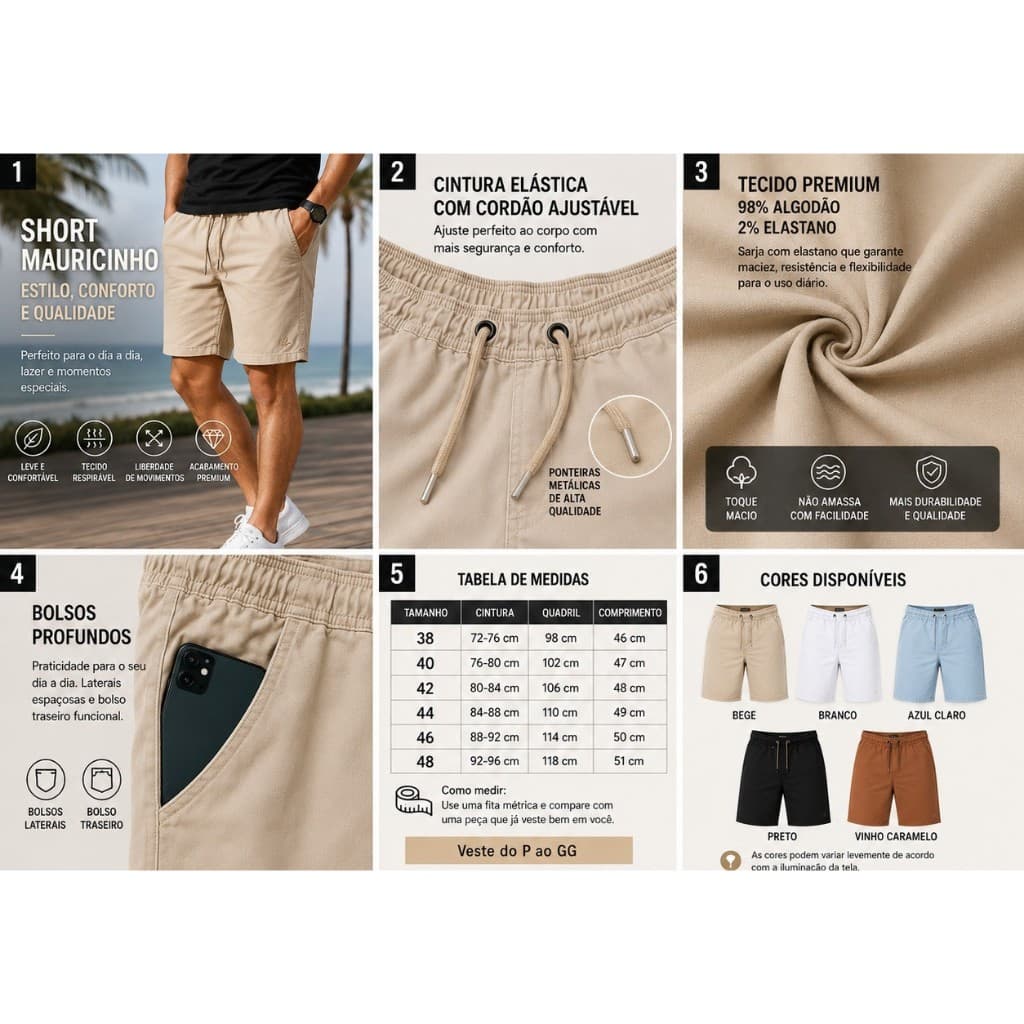 Short Mauricinho De Sarja Masculino Homem Premium - Estilo Conforto e Qualidade