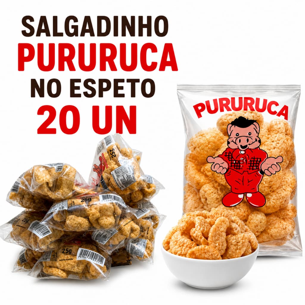 Salgadinho Pururuca no Espeto Torresmo – Pacote com 25g Cada- Crocante Embalado Individualmente
