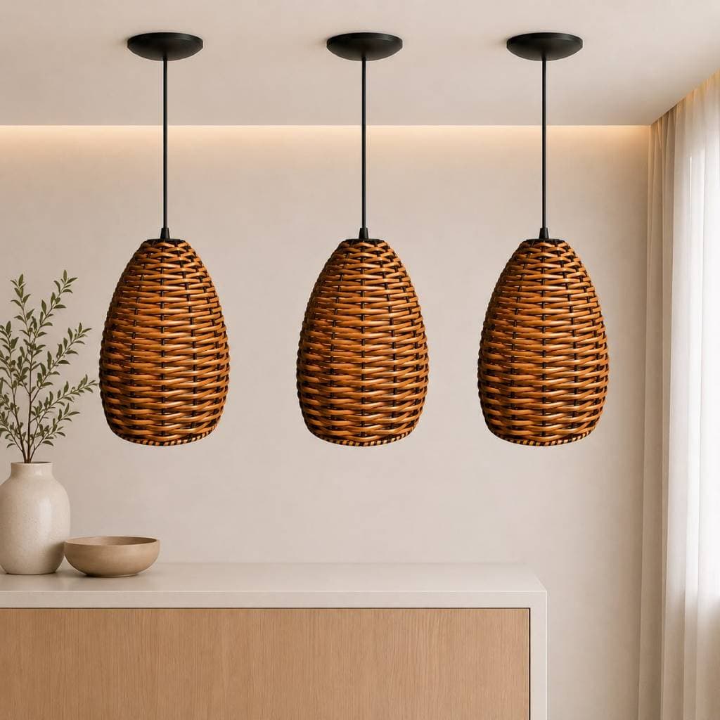 Pendente Taça Fibra Junco Luminária Decorativo Retrô bivolt decorativo