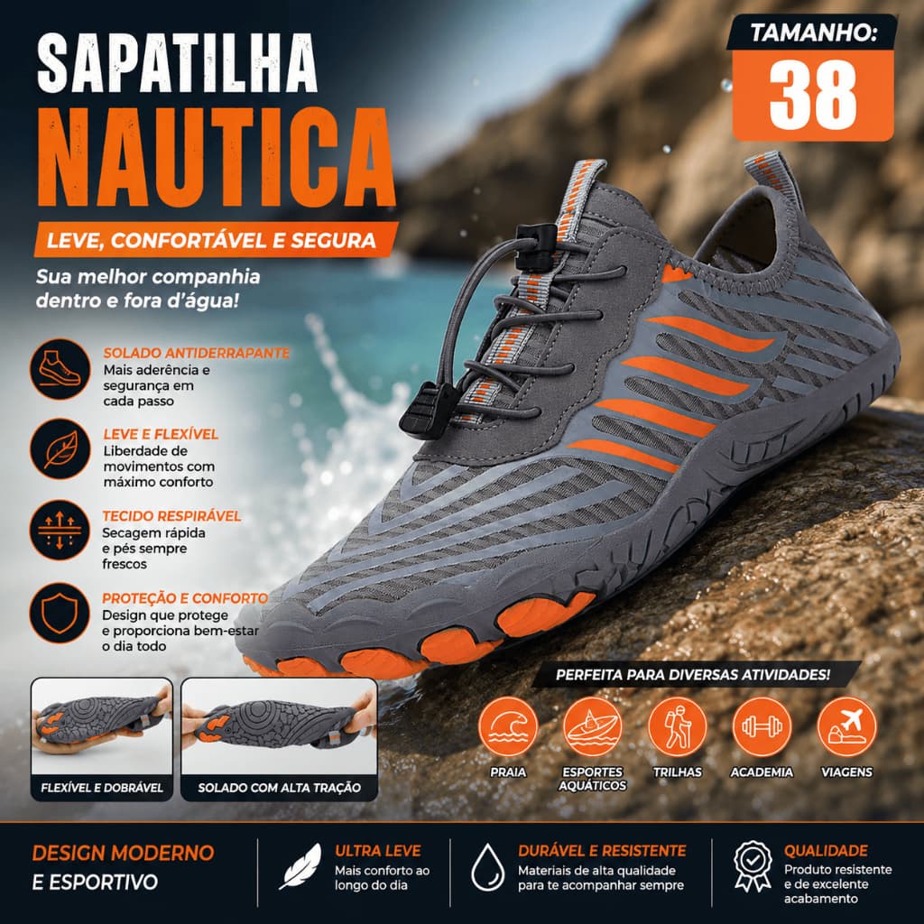 Sapatilha Nautica Sola Anti Derrapante Neoprene Leve Confortável - TAMANHO: 38