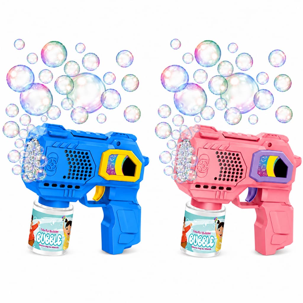 Lança Bolhas de Sabão Infantil Bubble Gun 10 Furos Máquina Automática Azul e Rosa