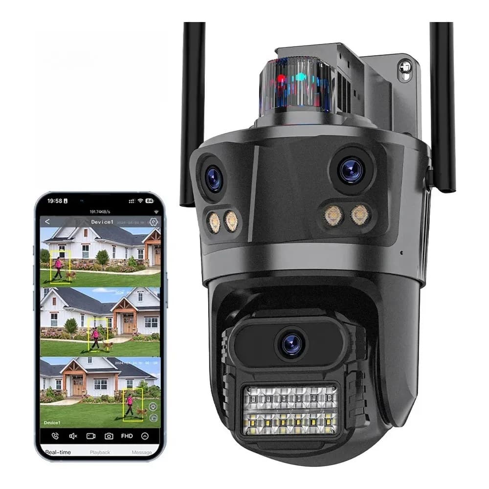 Câmera Tripla imagem Ip Wifi Hd Wifi À Prova D'água 3telas 09mp