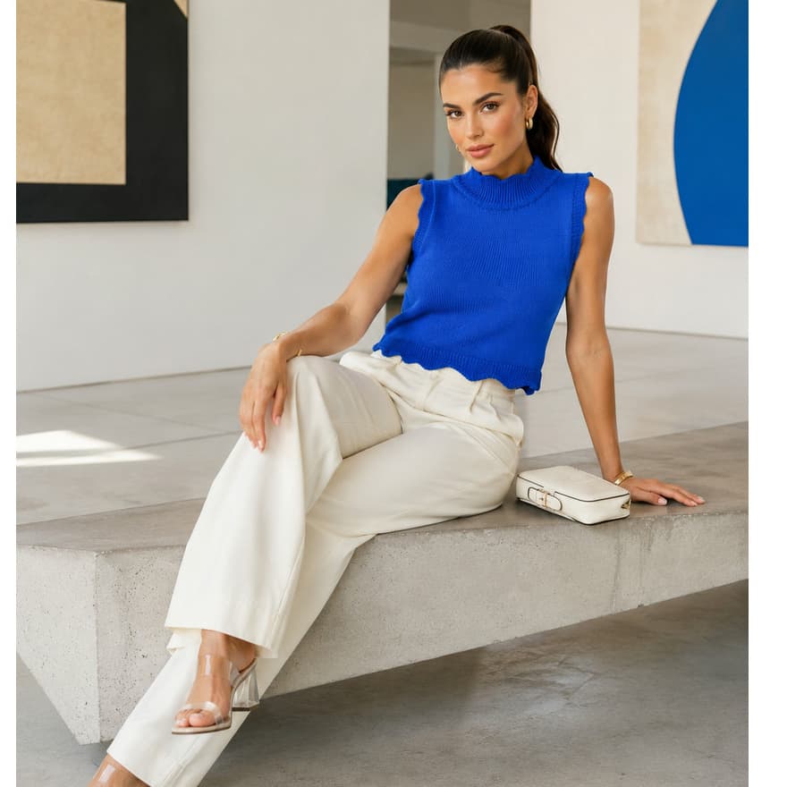 Regata Feminina Modal Soft Gola Alta Sem Manga Barra e Gola Ondulada