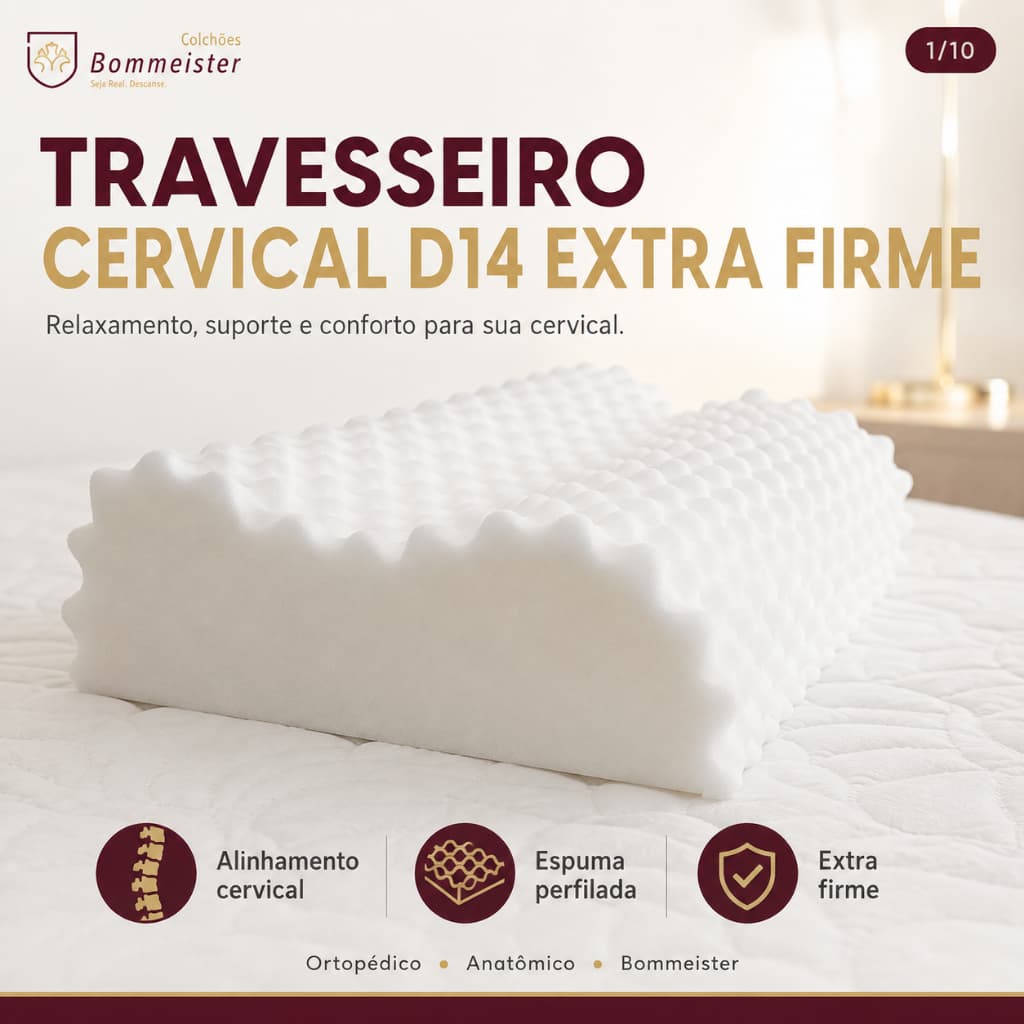 Travesseiro Cervical Ortopédico D14 Extra Firme Bommeister