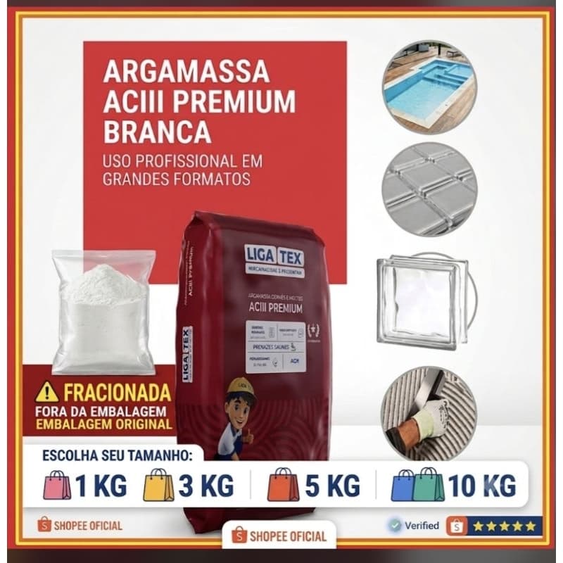ARGAMASSA AC3 BRANCA PISO SOBRE PISO USO GERAL. ( VENDIDA FRACIONADO FORA DA EMBALAGEM ORIGINAL) EMBALAGEM COMPRE 20 KG.