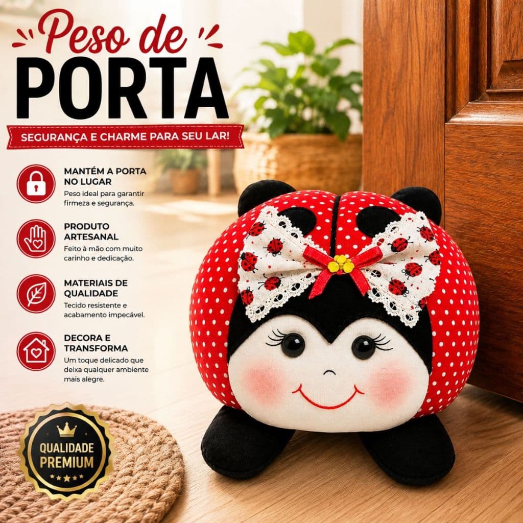 Peso De Porta Joaninha Decoração Enfeite Aparador De Porta Utilidades Casa